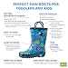 OAKI Toddler Rain Boots – Lightweight Waterproof Rubber Boots for Kids with Easy-On Handles – Durable Kids Outdoor Footwear, Blue Dino, 8T Toddler