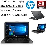 HP 15.6 Inch HD Flagship High Performance Laptop PC| AMD A-Series A8-7410 Quad-Core| Radeon R2 Graphics| 2.20 GHz| 4GB DDR3| 1TB HDD| DVDRW| WIFI| Bluetooth| Windows 10 Home