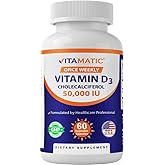 Vitamatic Vitamin D3 50,000 IU Once Weekly, 60 Veg Capsules, Made in USA | Supports Bone, Teeth &amp; Immune Health*, Non GMO, Gluten Free
