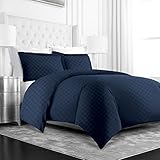 Beckham Hotel Collection Luxury Soft Brushed Microfiber Duvet Cover Set with Embossed Diamond Pattern - Hypoallergenic & Stain Resistant Zippered Duvet Cover -Full/Queen - Navy