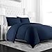 Beckham Hotel Collection Luxury Soft Brushed Microfiber Duvet Cover Set with Embossed Diamond Pattern - Full/Queen - Navy