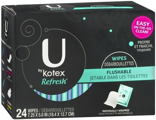 U By Kotex Refresh Flushable Wipes 24CT (Pack of 1)
