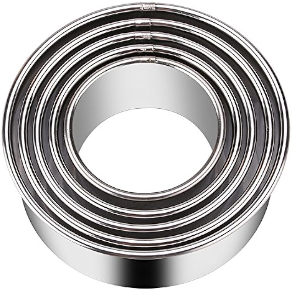 5 Pieces Stainless Steel Cookie Cutters Biscuit Plain Edge Round