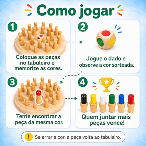 Jogo da Memória em Madeira Com Pinos Coloridos – Jogo de Memória Educativo Montessori Para Crianças e Adultos - Diversao Em Familia