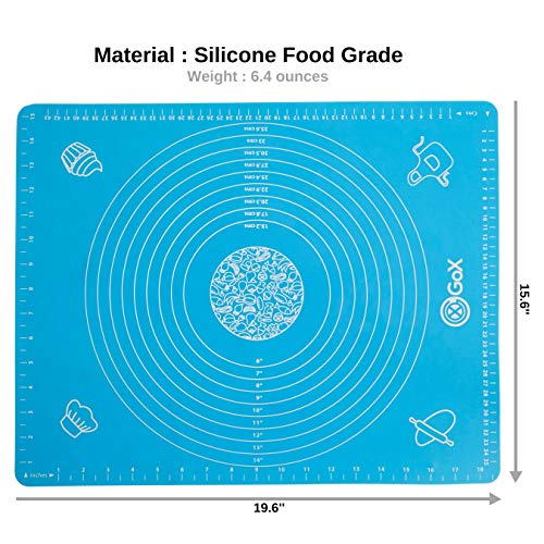 Silicone Baking Mat with Measurements, Dough Rolling, Cooking mat, Heat Resistance, Bread Kneading Board, Reusable, Non stick Pastry mat, Baking Pastry Mat, BPAFree, Blue