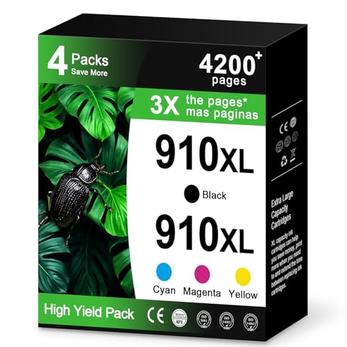 910 910XL Ink Cartridges Compatible for HP 910 HP910 XL HP910XL Combo Pack for OfficeJet 8015e 8025 8025e 8020 8028e 8010 8035 8022e 8035e 8015 8022 8028 Printer (Black Cyan Magenta Yellow,4 Pack)