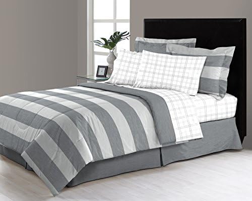 6 - 8 Piece Complete Bed in a Bag Set Includes Sheet set and Bedskirt by Morgan Home (King, Briggs Grey)