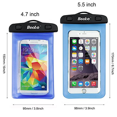Becko Blue Waterproof Case Touch Responsive Front and Back, Universal Waterproof Wallet, Dry Bag, Pouch for 4.7" Cell Phone, IPhone 6, 5, 5s, 5c, 4, Samsung Galaxy S3, S4, LG G3, G2, HTC M8, M7, Gps, Mp3 Player and Digital Cameras. Perfect to Swimming, Su