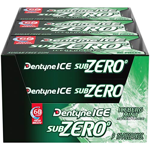 Iceberg Mint Dentyne Ice Sub Zero Gum, nine 16Piece Pack (144 totalPiece)