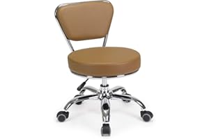 MAYAKOBA Dayton Rolling Bathroom Seat (Cappuccino) Pneumatic, Short Stool with Adjustable Height 13"-15", Perfect for Bathroom Tub Height, Paded Shower Bench with Back-Support