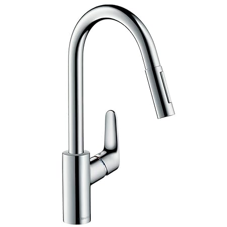 hansgrohe Focus Küchenarmatur (Wasserhahn Küche 150° schwenkbar, ausziehbare Brause mit 2 Strahlarten, hoher Komfort-Auslauf 