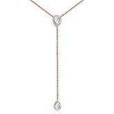 espere CZ Pear Drop Lariat Necklace 16" with 2.75" Y Drop Adjustable, 3 Colors Available