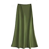Women's Silk Satin Plus Size High Waisted Maxi Skirts Elegant A Line Casual Long Skirt Soft Comfort Lightweight Skirt