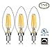 (3 Pack) 6-Watt LED Filament Candelabra Light Bulb, Dimmable, Warm White 2700K, 60-Watt Incandescent Replacement, 550 Lumens, E12 Candelabra Base, Torpedo Shape, UL-Listed