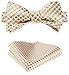 HISDERN Men's Check Plaid Bowtie Formal Tuxedo Self-Tie Bow Tie and Pocket Square Set,K811 Gold / Orange / Beige,One Size