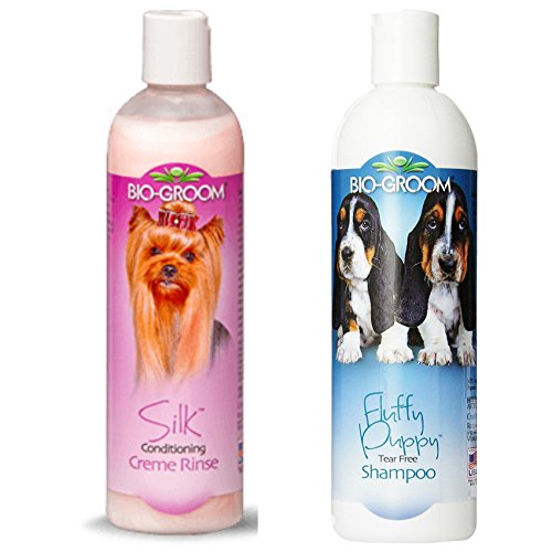 Bio-Groom Fluffy Puppy Tear Free Shampoo, 12 Ounces, and Bio-Groom Silk Conditioning Creme Rinse, 12 Ounces - Combo Pack for Dogs and Cats - 2 Items Total