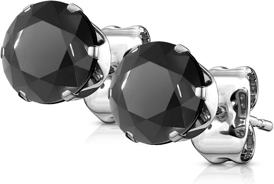 Studs CZ Crystal Stone Around Silver bungsa® 1 Pair Stainless Steel Earrings For Women (Chips Hoop Earrings Ear Clips Ladies Women Men Fashion)