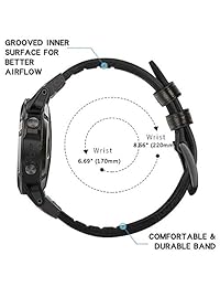 Fenix 5X Correa para reloj YOOSIDE 1.024 in de ajuste rápido de piel auténtica y silicona híbrida resistente al sudor para Garmin Fenix 5X 5X Plus Fenix 3 Quatix 3 Tactix Bravo (negro)