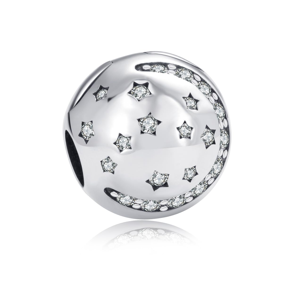 Clip Stopper Charm 925 Sterling Silver Lock Charm Spacer Charm Moon Charm Star Charm for Pandora Charm Bracelet (White)