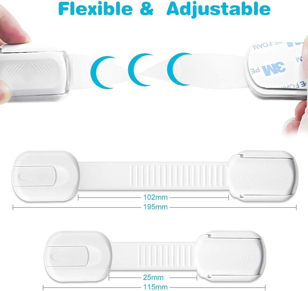 Child Safety Cupboard Locks Adjustable Baby Proof Cupboard Lock Self Adhesive Strap Latches for Fridge Cabinets, Drawers - Image 5