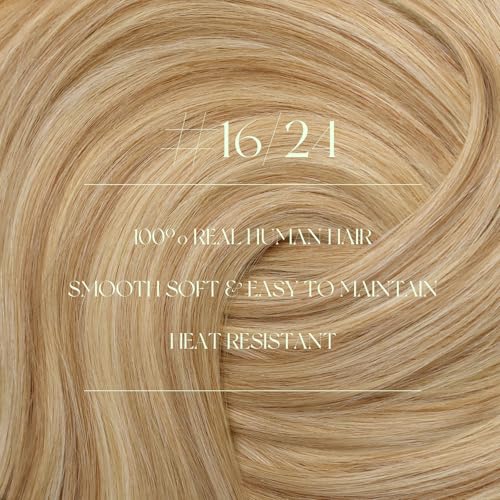 RUNATURE Clip in Extensions Natural Dark Blonde with Light Blonde Straight Hair Extension with Clip in Extensions Natural Hair with Clips 20 Inch/50 cm 7 Pieces 120g #16P24