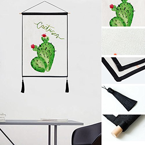 Adarl Hanging Painting Wall Art Wooden Scroll Painting Rolling Art Print on Canvas Framed with Tassel Ready to Hang for Home Office Decor(Green Plants)