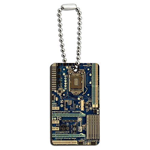 Blue Computer Motherboard - Processor CPU Memory Wood Wooden Rectangle Key Chain