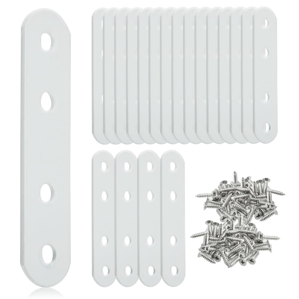 TOVOT 20PCS Flat Brackets Brackets with Screws Mending Plates 4 Holes Flat Brackets Straight Braces for Wood Furniture (75×18MM)