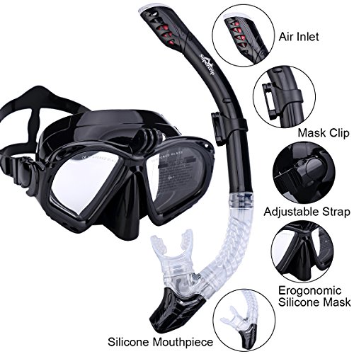 Supertrip Seaview Scuba Mask with GOPRO Mount-Snorkeling Freediving Mask Snorkel Set Black