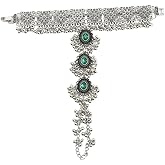 Izpack Vintage Bollywood Ethnic Finger Ring Bracelet for Women Green Crystal Turquoise Beaded Ball Adjustable Chain Link Harness Slave Wrist Hand Bracelets Rings Boho Indian Oxidized Jewelry Gifts