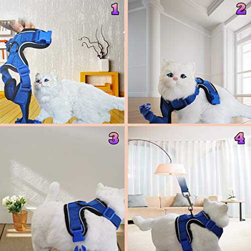 Kamots Beauty Cat Harness Escape Proof Small Cat and Dog Harness and Leash Adjustable Cat Soft Mesh Vest with Reflective Strap for Walking Small Pet Puppy Kitten Rabbit(Blue xs)