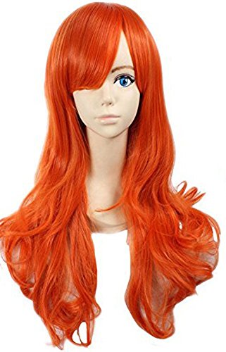 Anogol One Piece Nami Cosplay Wig Orange Wave Women's Hair Wigs with Hair Cap