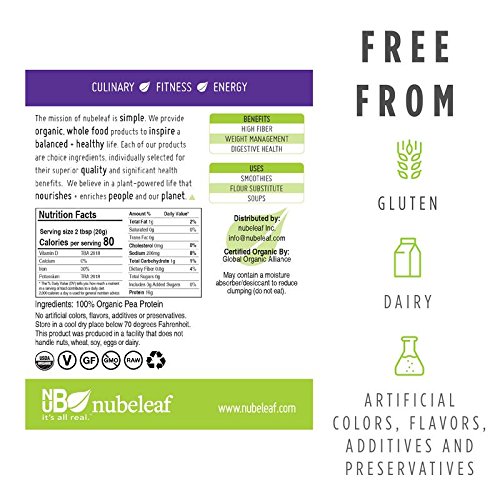 image for Nubeleaf 80% Pea Protein Powder - Non-GMO, Gluten-Free, Raw, Organic, 
