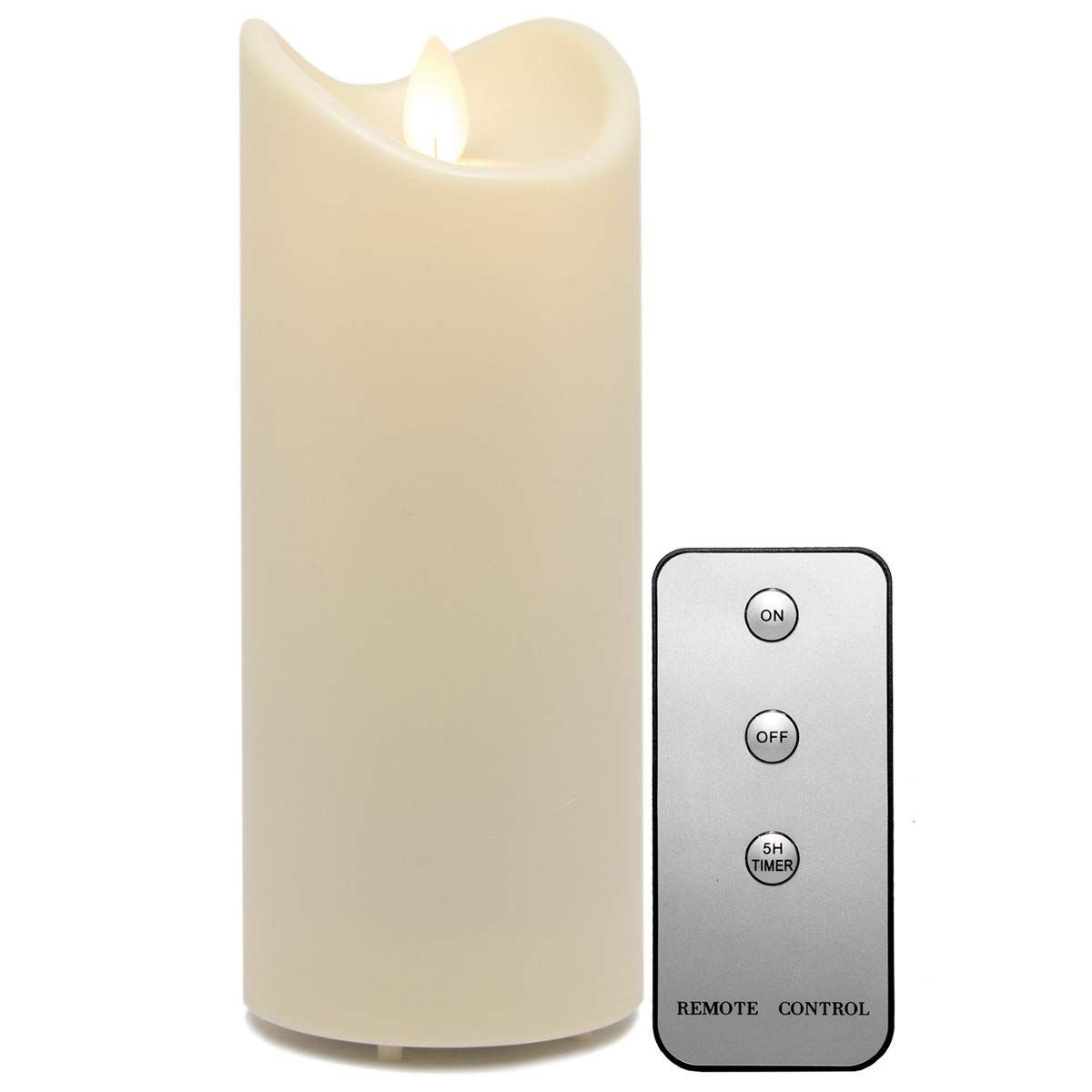 TRONJE LED 7" Outdoor Candle with Timer and Remote - Flameless 18cm Pillar Candle Ivory - Moving Flame, Battery Operated, Waterproof, Heat Resistant