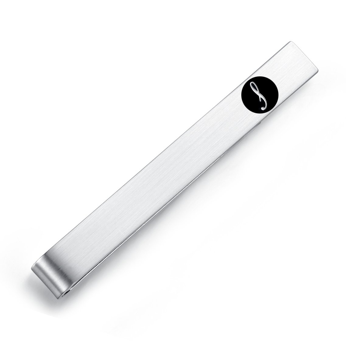 Honey Bear Mens Initial Alphabet Letter Tie Clip Bar - Normal Size Stainless Steel For Business Wedding Gift,5.4cm,Brushed Silver with Black A - Z (S)