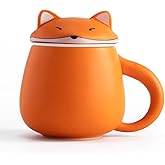 TANG PIN Orange Fox Infusion Mug, 13.5 OZ, Ceramic, Animal Coffee Mug