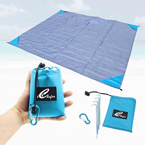 Picnic Beach Blanket 55"x59" for Outdoor, Camping Made From Durable Soft and Lightweight Waterproof Material for Camping / Traveling / Hiking/Festivals with Aluminium stakes, and Loops (Sky Blue)
