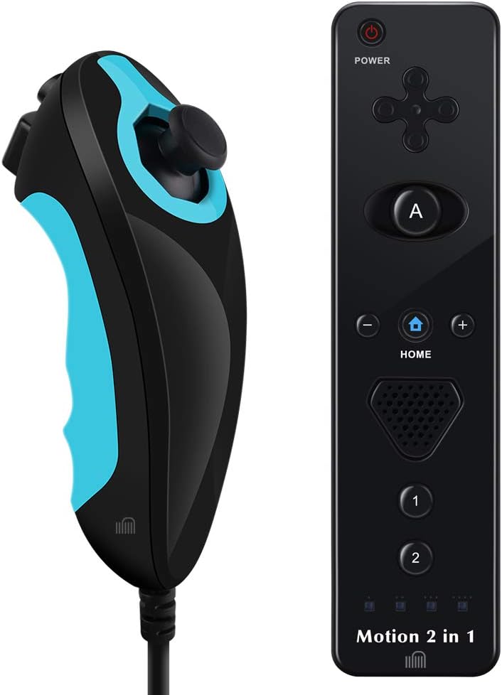 TheMax Wireless Motion Plus Remote Controller and Nunchuck Controller for Nintendo Wii With Free Silicone Case Wrist Strap (BLACK A-TYPE)