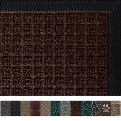 Gorilla Grip Original Durable Rubber Door Mat, 29 x 17, Heavy Duty Doormat, Indoor Outdoor, Waterproof, Easy Clean, Low-Profile Mats for Entry, Garage, Patio, High Traffic Areas, Chocolate Squares