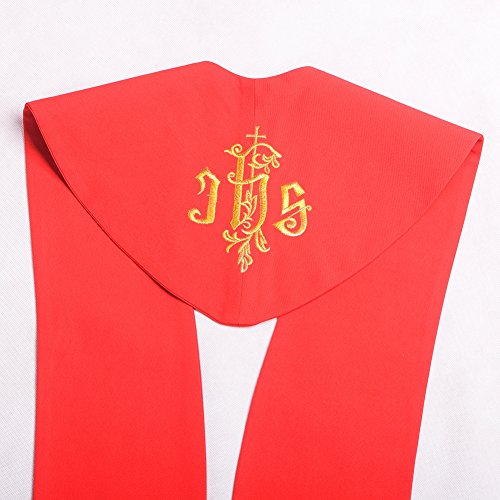 BLESSUME Red IHS Stole with Tassels