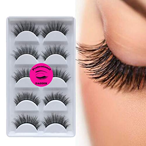 DAODER 3D Mink Eyelashes Natural False Lashes Long Extension Reusable Soft Faux Mink Strip Wispy Fake Eyelashes 5 Packs