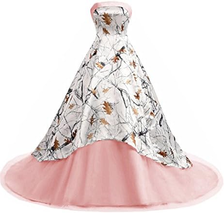 XSWPL Women's Camo Printed Ball Gown Wedding Dresses Satin Formal Evening Party Gowns Pink US10