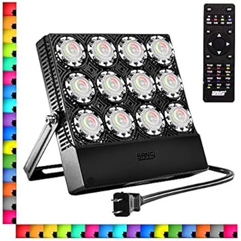 70W RGB LED Flood Light with Remote Control, 16 Colors 4 Modes Color Changing LED Security Light with Plug, IP66 Waterproof Dimmable Outdoor Decorative Party Landscape Garden Stage Wall Light, SANSI