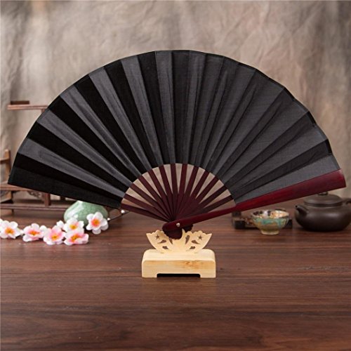 Fheaven (TM) Folding Chinese Fan - Fheaven Vintage Bamboo Folding Hand Held Flower Fan Dance Fans Party Pocket Gifts (J) (Black)
