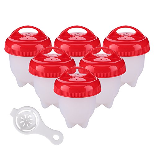 Egg Cooker (6 Pack) Hard Boiled Non-Stick Silicone Reusable Safe Cooking Accessories, As Seen on TV, 1set Egg White Separator Gift Free