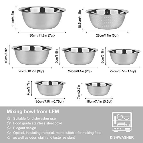 Stainless Steel Mixing Bowls Set of 7 Easy to Clean, ingredient bowls