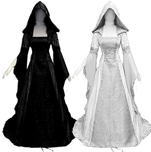 Amazon Com Women Lace Up Vintage Gothic Dress Medieval Renaissance Dress Victorian Retro Gown Cosplay Hooded Clothing