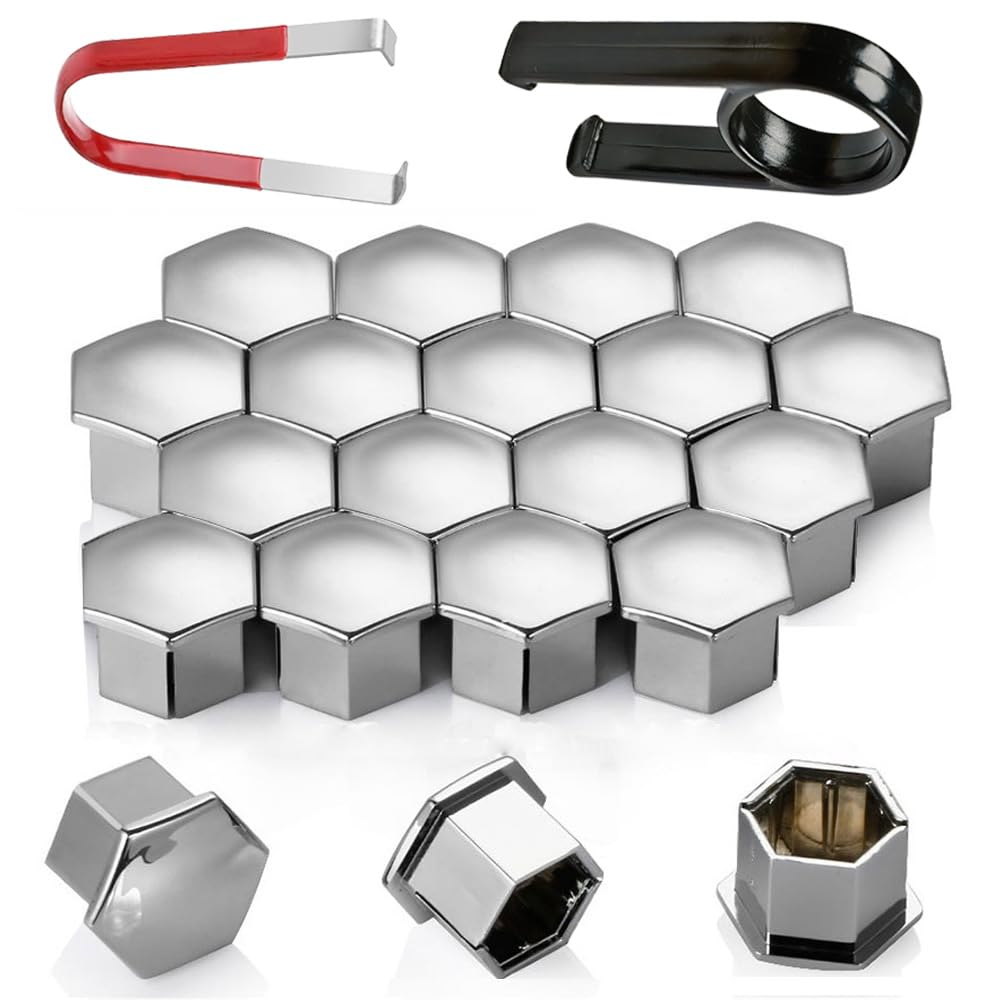Gebildet 21 Pieces 21mm Chrome Wheel Nut Cap, Wheel Bolt Nut Caps Covers, Hexagonal Tire Nut Covers with Removal Tool for Cars