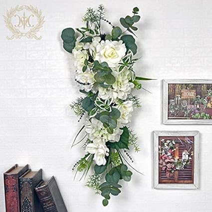 Amazon ホワイトフラワー ｍｉｘデコ スワッグ 造花 インテリア バーチャルグリーン ドア飾り リース ハルモニア 造花