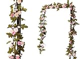 Lannu 2 Pack Artificial Rose Vine Flowers Fake Garland Ivy Flowers Silk Hanging Garland Plants for Home Wedding Party Decorations, (Pink &Champagne )